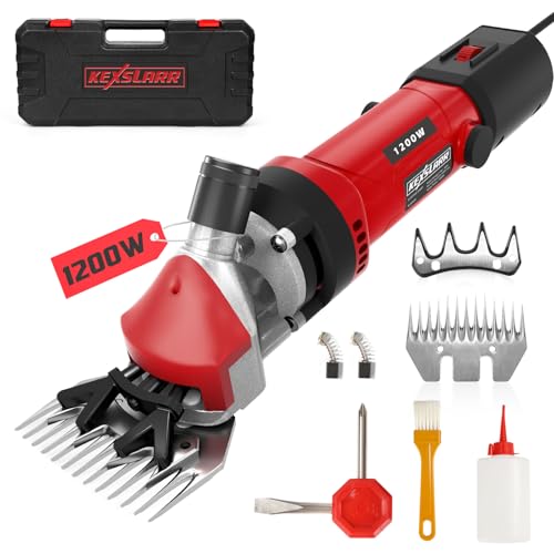 KEXSLARR 1200W Tondeuse a Mouton Professionnelle, 6 Vitesses Réglables 3200 tr/min, Lame 13 Dents pour Moutons Chèvres Alpagas, avec Manuel Français et Vidéo (Rouge)