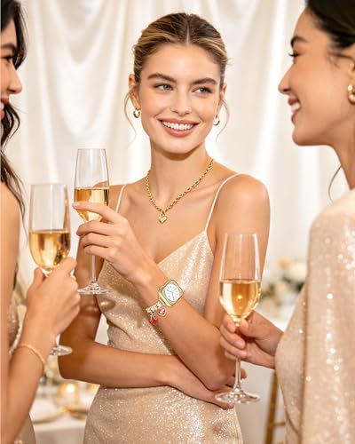 Image of Slim Gold Metal Band Compatible with Apple Watch Bands for Women 38mm 40mm 41mm 42mm 44mm 45mm 46mm, Dressy Designer Charm Bracelet Thin iWatch Bands for SE 3 2 1 Series 11 10 9 8 7 6 5 4 3 2