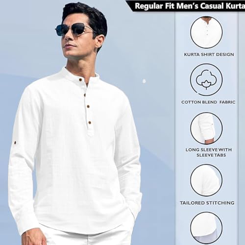 Image of Beige Color Cotton Blend Mandarin Neck Short Kurta Straight Kurta for Men (S)