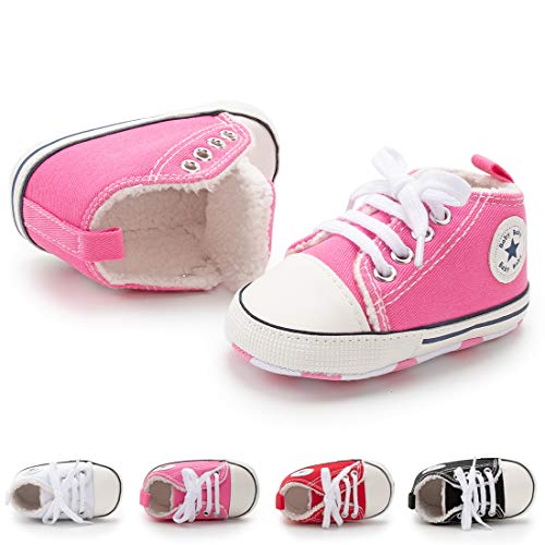 Image of KIDSUN Unisex Baby Boy Girl Canvas Sneaker Soft Sole Infant Lace up Newborn Ankle Toddler First Walkers Crib Shoes