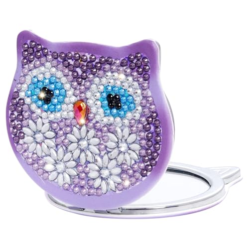 Vbxvsa DIY Diamond Painting Spiegel Kompakter Faltbarer Tragbarer Taschenspiegel für Mädchen Frauen Diamond Art Kits für Erwachsene(Lila)