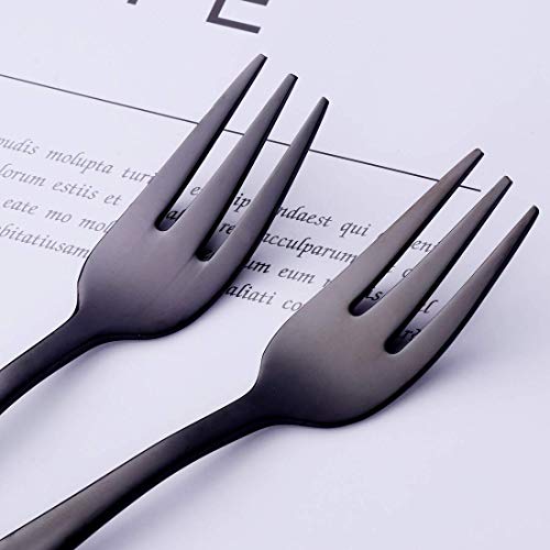 12 Pieces Appetizers Desert Forks, Baikai 18/10 Stainless Steel 3-Tine Cocktail Mini Salad Fruit Fork Sets, 5.5 Inch (Black) #TOP3