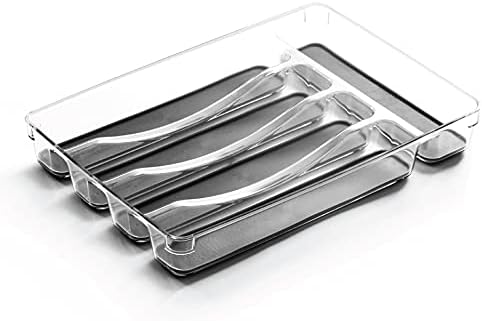 BINO 5-Slot Silverware Organizer for Drawer | Plastic Utensil Organizer for Kitchen Drawers | Silverware Tray for Drawer Organization | Utensil Kitchen Drawer Organizer w/Grip Lining (Grey)