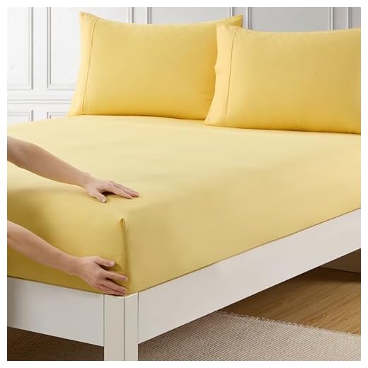 King Size Fitted Sheet Only with Full Elastic & Built in Corner Sheet Straps to Prevent Shifting - Soft & Breathable Brushed Microfiber Bottom Sheet, King, Yellow
