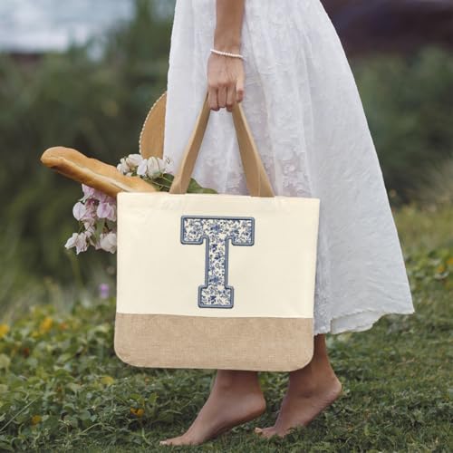 Bolsa Tote de Lona Inicial, Personalizada para Mujer miniatura 3