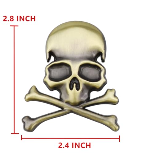 Image of 3D Skeleton Skull Emblem Car Side Rear Front Hood Trunk Door Fender Bumper Tail Box Car Motorcycle Personality Decoration Metal Badge Decal Sticker (1 PCS, Brozen) CR-Sk