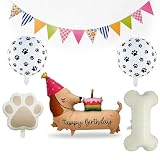 BZURTER Decoración Cumpleaños Perro Teckel – Kit Completo 6 Piezas con Globo XXL, Huellas y Guirnalda – Fiesta Infantil Niño Niña y Mascotas