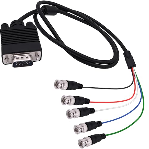 CybNemo VGA to BNC Adapter Cable HD15 VGA to 5 BNC Male to Male RGBHV Coaxial Monitor Breakout Wire for HDTV PC Projector Large Screen Video Conversion Cable -1.5M