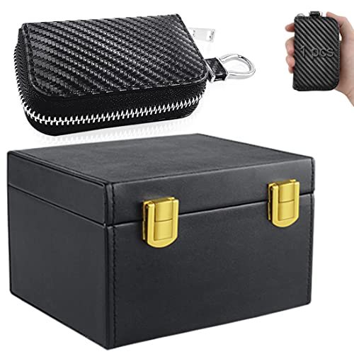Caja de Faraday Llaves de Coche y Fibra Carbón Caso Llave Coche Faraday Bolsa Faraday Jaulas de Bloqueo de Señal RFID para Prevención de Robo Autos(1 Cerradura Doble(9.5 * 16 * 12.3cm) +1 Caso Llave) Cover