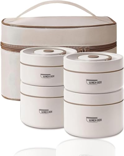 Sightday 4 fiambreras térmicas de acero inoxidable con bolsa, recipientes térmicos para alimentos, a prueba de fugas, para mantener la comida caliente en casa, oficina, picnic (beige-2 x 440 ml y 2 x