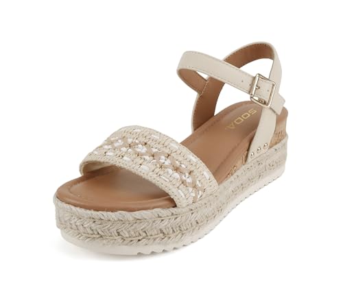 Soda “Seeds” ~ Women Round Toe Raffia Stitch Espadrille Wedge Sandals2