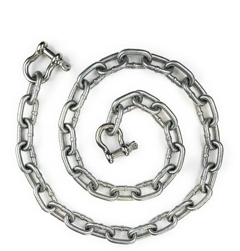 lifstar (1) 1/4" x 4ft Marine Anchor Chain with Shackles, Anti-Rust, Grade 43 Lead Chain for Boats, Fishing, Sailing Use, Grey Color (1/4" x 4ft, Grey, 1)