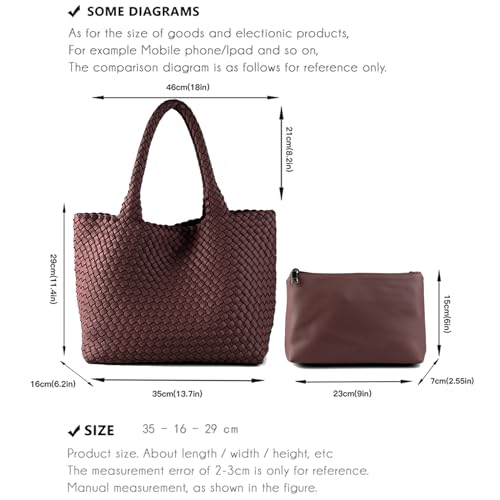 Image of Woven Bag for Women, Tote Bag for Work, Large Beach Travel Handbag and Purse, Retro Handmade Shoulder Bag, Female Shopping Bag (Large, Coffee)