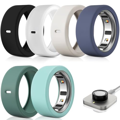6 Pack Ultra-Thin Ring Protector Compatible with Oura Ring Gen 4/4 Ceramic/Oura Ring Gen 3, Silicone Oura Ring Cover Working Out Accessories Men Women, Direct Charging with Cover-S for 4 5 6 7