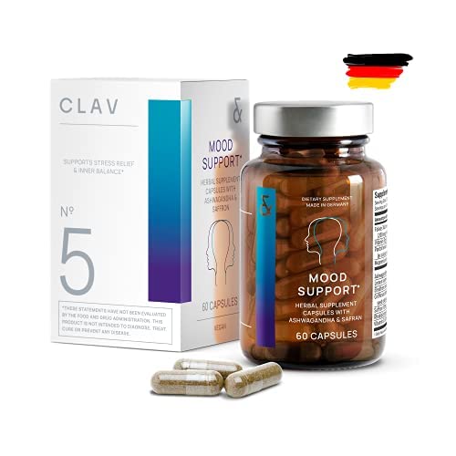 N°5 Mood Support Supplement - Depression and Anxiety Relief - Serotonin Booster - Anti Stress - Natural Anti Depressant with Ashwagandha - Saffron - 5 HTP & Other Powerful Herbs - 60 Capsules - Vegan