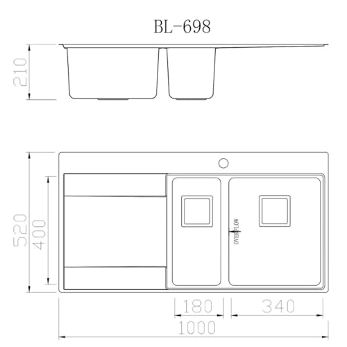 SÄUber® 1000 X 520Mm Stainless Steel Kitchen Sink One And Half 1.5 Bowl Inset Drop In Installation, Reversible Drainer, 18/8 Grade Steel Sinks, Free Basket Strainer Waste - 4