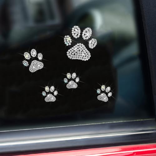 Image of HZEL Bling Car Sticker, 4PCS Crystal Rheinstone Dog Paw Print Vehicle Decal, Cute Paw Diamond Automotive Bumper Window Laptops Emblem Decal Decoration Accessories, Universal for Most Cars