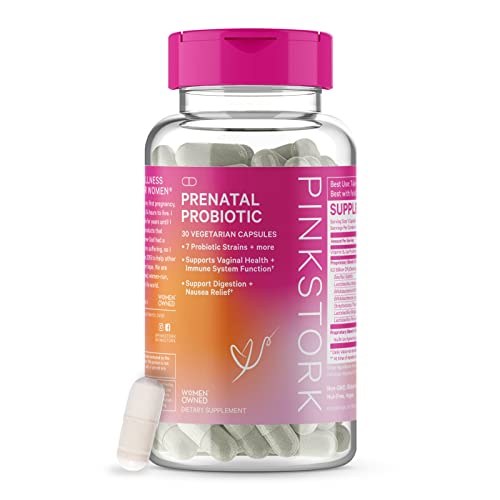 Pink Stork Prenatal Probiotic: Prenatal Vitamin Probiotics for Pregnancy, Morning Sickness + Constipation Relief, Gut Health Support, Prebiotics + Probiotics for Women, Women-Owned, 30 Capsules