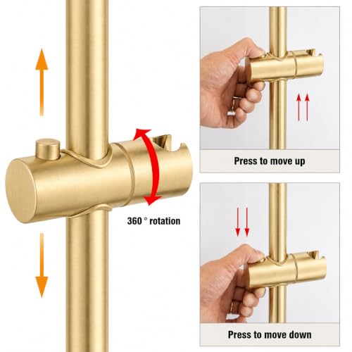 Image of AQUIEEN Sliding Rail for Hand Shower - Premium Height & Angle Adjustable Hand Shower Holder | Wall Mounted Shower Slider Bar for Home, Hotels & Luxury Bathrooms (Brushed Gold)