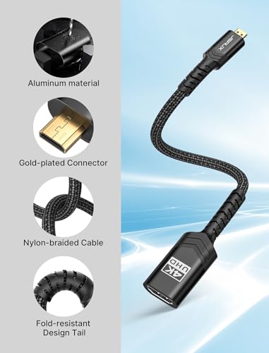 Image of JSAUX Micro HDMI to HDMI Adapter, Micro HDMI Male to HDMI Female Adapter Cable, 4K@60Hz HDR 3D 18Gbps-Black