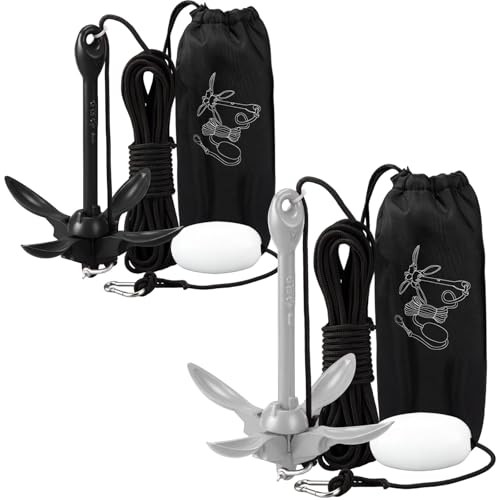 Image of Lounsweer 2 Pack 1.5 /3.5 lb Marine Kayak Anchor Kit Folding Grapnel Anchor Kit Boat Kayak Fishing Accessories for Small Boats Kayaks Canoe Paddle Boards