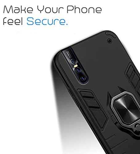 Image of Pikkme D5 Tough Armor Bumper Back Cover Case for Vivo V15 Pro |Ring Holder & Kickstand in-Built (Black)