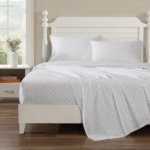 Image of Laura Ashley - Full Size Sheet Set, Soft & Lightweight Cotton Percale Bedding with Matching Pillowcases, Deep Pocket, Floral Room Decor, College Dorm Room Essentials (Francesca Grey)