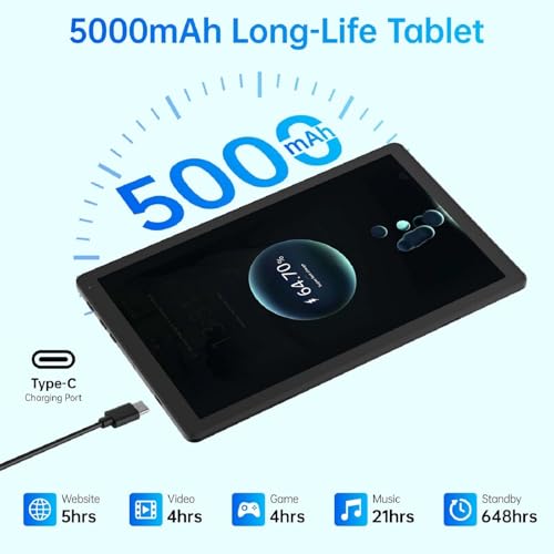 Image of Android 15 Tablet, 10.4 Inch HD LCD Tablet with Dual Camera, 20GB RAM 64GB ROM, 5-Core Processor, 5000mAh Battery, WiFi & Bluetooth, Support 1TB TF Card Expansion for Daily Study & Entertainment