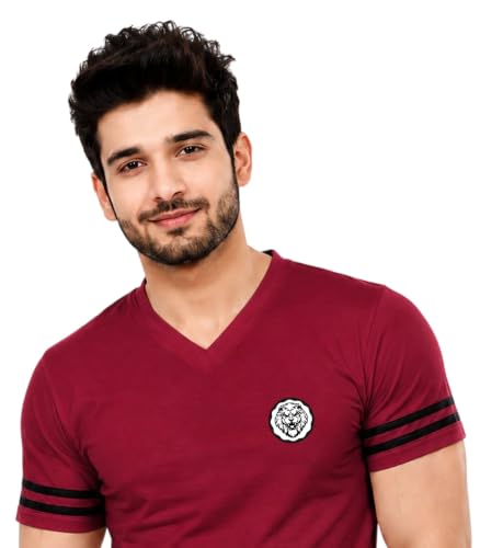 Image of Geum Men's Solid Half Sleeve V-Neck T-Shirt | Soft & Breathable Fabric | Regular Fit | Casual Everyday T-Shirt