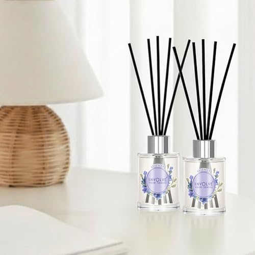 Image of Involve Pura Reed Diffuser Set (Pack of 2) - Lavender - 120 ml | Oil Diffuser with Free 10 Reed Sticks | Room Freshener for Home Decor & Bedroom | New Home Gift Items Useful | House Warming Gift