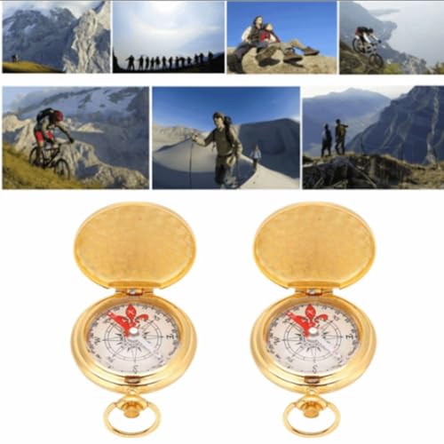 2 Pcs Golden Antique Navigation Compass Keychain – Water Proof Flip-Open Pocket Compass for Outdoor Camping & Hiking miniatura 7