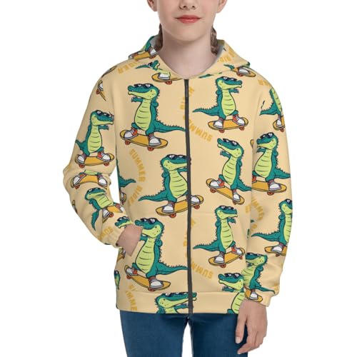 Cartoon Crocodile Skateboard Kids Pullover Hoodies Boys Zip Up Sweatshirts Girls Athletic Clothes with Pocket3