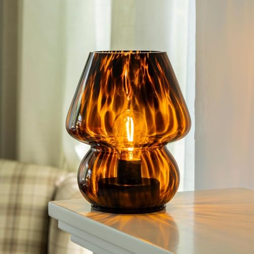 Consejos para Comprar Lamparas de mesa los 5 mejores. 46 KUAEAY Lámpara de Mesa de Noche de Cristal Rayado, Lámpara de Hongo, 3 Modos de Color, Minimalista LED Lámpara de Murano Estética, USB Lectura Lámpara para Recamara Dormitorio...