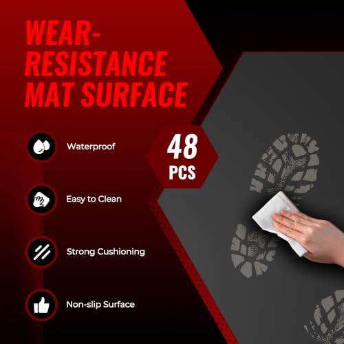 Image of SUPERJARE 0.79'' Extra-Thick Exercise Equipment Mats, 48 Pcs 192 Sq Ft Rubber Top Floor Tiles with High Density EVA Foam, Interlocking Gym Flooring for Home Gym, Workout Mat, Black