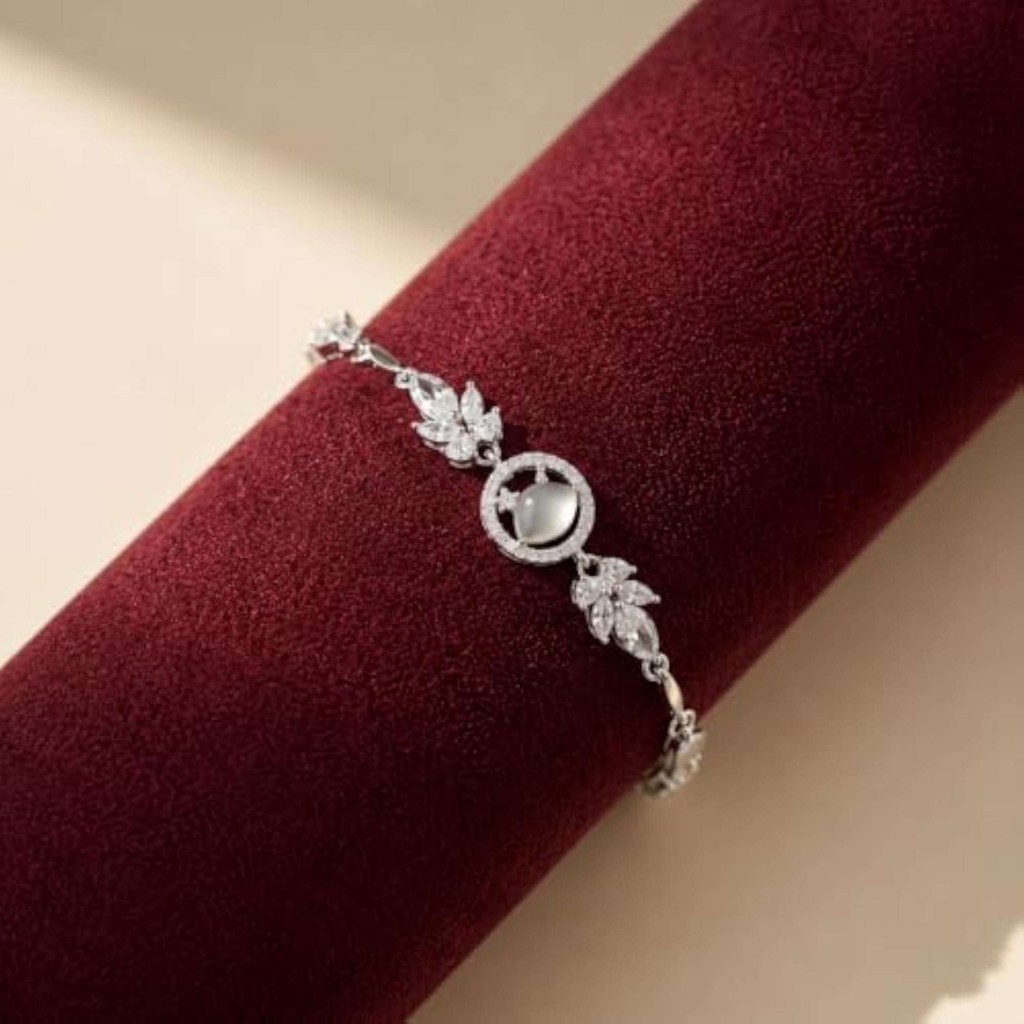 Women's 925 Sterling Silver Adjustable Floral Bracelet with Cubic Zirconia