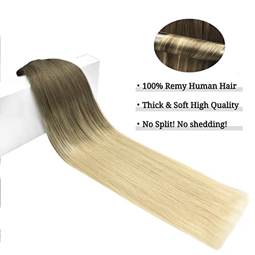 Image of DOORES Human Hair Extensions Clip in, Ash Brown to Platinum Blonde 150g 9pcs 14 Inch, Remy Straight Thick Natural Hair