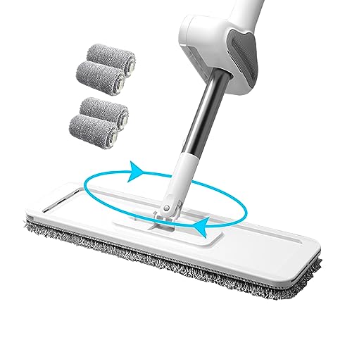 SMELEYOU Mocio piatto con strizzatore automatico, in microfibra, ad asciugatura rapida, con rotazione a 360°, con 4 panni per mocio per legno duro bagnato e asciutto, laminato, piastrelle, accessorio