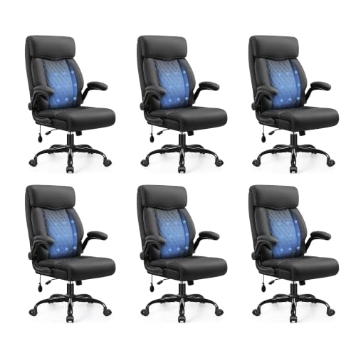 Image of Ergonomic Office Chair with Lumbar Support, Executive Leather Computer Desk Chair with Flip Up Arms & Rocking Function, High Back Big and Tall Comfortable Gaming Chair for Home Office