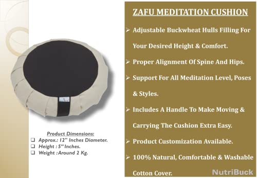Image of Buckwheat ZAFU Meditation Cushion Filled with Buckwheat Hulls (Cream n Grey)