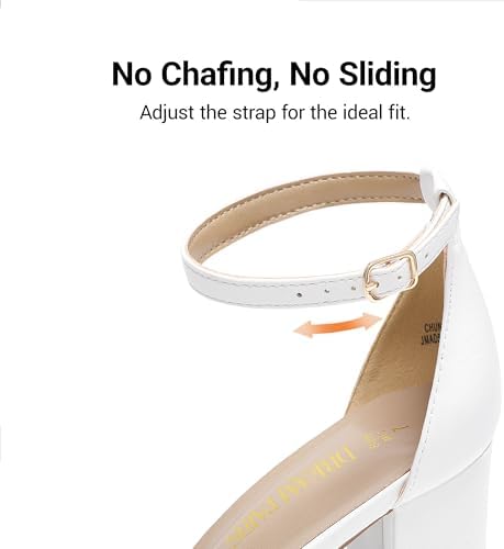 DREAM PAIRS Women's Chunky Block Heel Sandals, Open Toe Ankle Strap Dress Shoes, Comfortable Wedding Guest Heels for Party, Prom and Formal Events,Size 8,White/Pu,CHUNK - 5