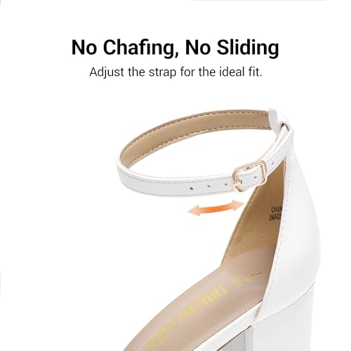 DREAM PAIRS DREAM PAIRS Women's Chunk Low Heel Pump Sandals,Size 12,White/Pu,CHUNK