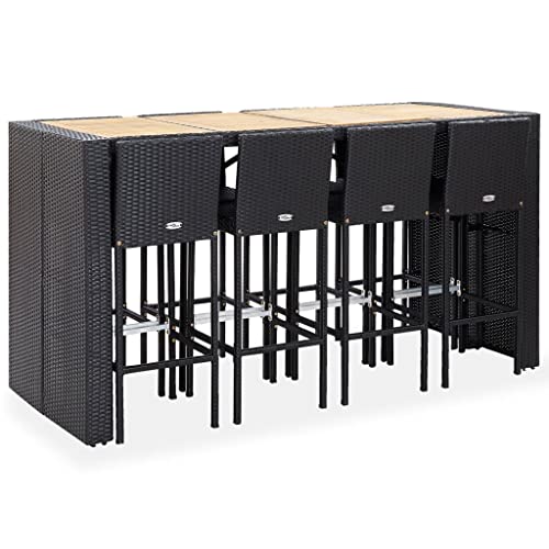 Vidaxl Acacia Wood Patio Bar Set 9 Pieces Garden Backyard Party Bar Stool Collection Furniture Poolside Table And Chair Poly Rattan Black #TOP1