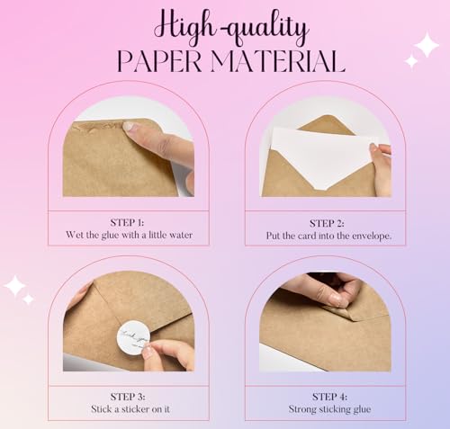 ACSTEP 100PACK Small Thank You Cards with Brow Kraft Envelopes For Business, Weddings, Bridal Shower, Baby Shower, Graduation, Funeral 4X6 inch With Sticker - Thumbnail 5