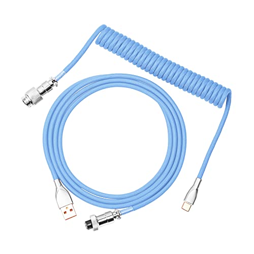 Image of EPOMAKER Mix 1.8m Coiled Type-C to USB A TPU Mechanical Keyboard Space Cable with Detachable Aviator Connector for Gaming Keyboard and Cellphone(Peacock Blue)