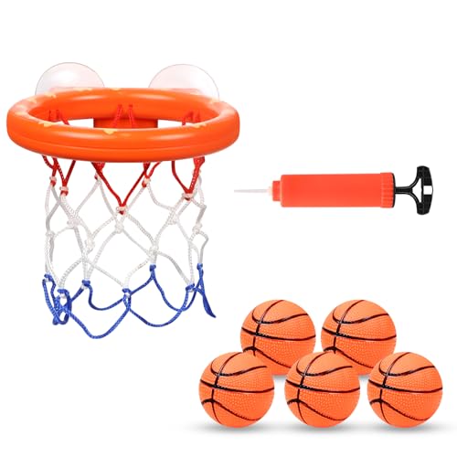 Vicloon Mini Basketballkorb,Kinder Mini Basketballkorb Set mit 5 Hüpfbälle,2 Saugnapf und Luftpumpe,Wasserspielzeug Kinder Spielzeug für Wohnzimmer,Bad,Schlafzimmer,Outdoor