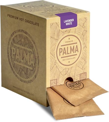 PALMA Italian Hot Chocolate Sachets - Lavender White Chocolate | Rich & Creamy Drinking Chocolate | Gluten Free, GMO Free | Made in Italy | 500g (20 Servings)