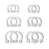 LDKRZ Piercing de nariz de herradura, 16 g, cartílago, hélice, tragus, aretes de aro de acero inoxidable, piercing de nariz de toro, joyería para cejas y labios, para mujeres y hombres, Acero