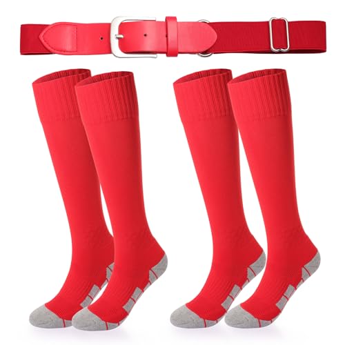 2-15Y Boys Baseball/Softball Socks and Belt Combo Kids T-Ball Socks Set for Toddler Youth
