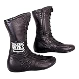CLETO REYES High Top Lace Up Leather Boxing Boots with Side Zipper for Fighting, Sparring, Training, MMA, Kickboxing, Muay Thai, Black, Size US 12
