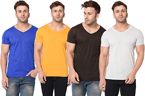 Image of Men's Half Sleeve Cotton V Neck T-Shirt (Pack of 4)